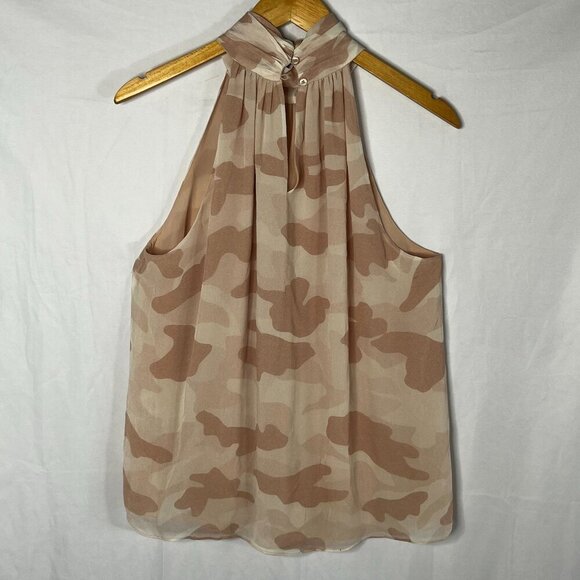 Joie Turtleneck‎ Camouflage Camo Sleeveless Blouse Silk Pink Size Medium - Picture 6 of 10
